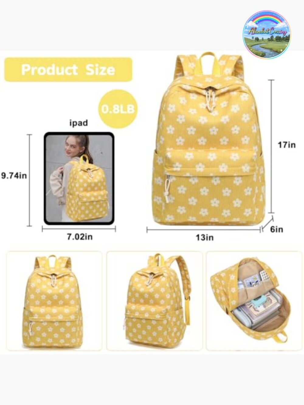 Corduroy Laptop School Backpack For Teen Girls Elementary Travel Daypack View 2